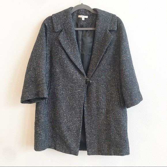 Cabi Blair Oversized Wool Jacket Pea Coat Tweed Navy Pockets #689 Fall Small - Picture 3 of 16
